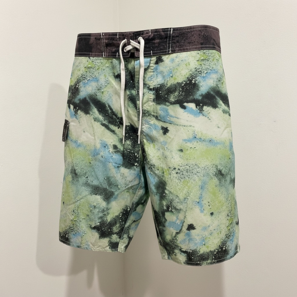 Mormaii Men's Abstract Print Boardshorts with Neon Yellow Waistband